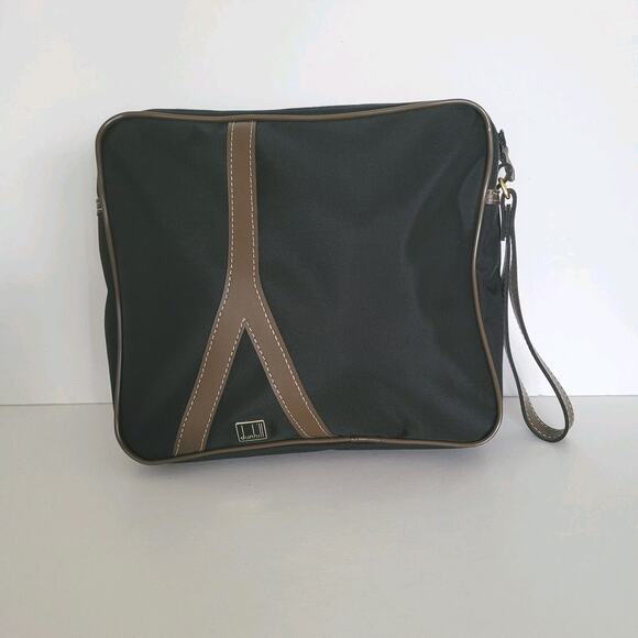 Dunhill Wristlet Pouch Zip Toiletry Men's Bag Large 9x8 Black Logo Designer - Picture 1 of 9